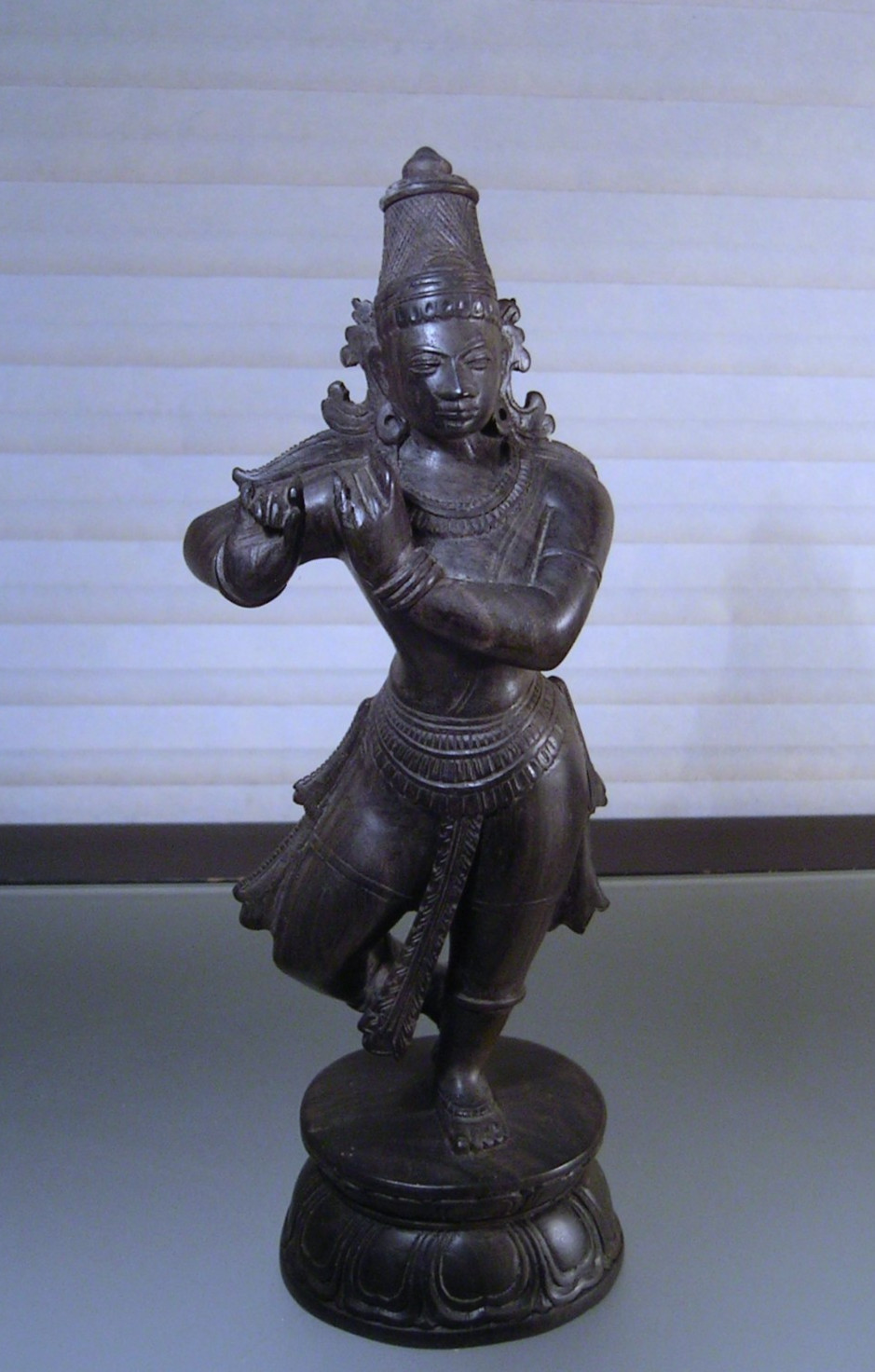 Vtg Lord Krishna Statue Hand Carved Wood Sculpture