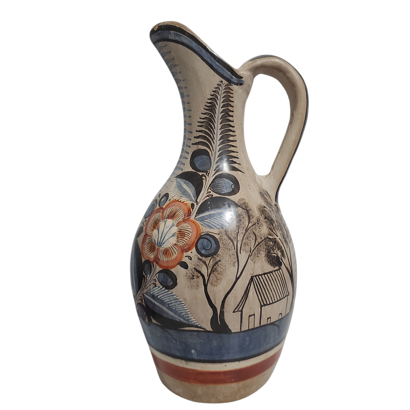 Vintage Tonala Mexican Pottery Ceramic Pitcher Jug Vase Decor 14