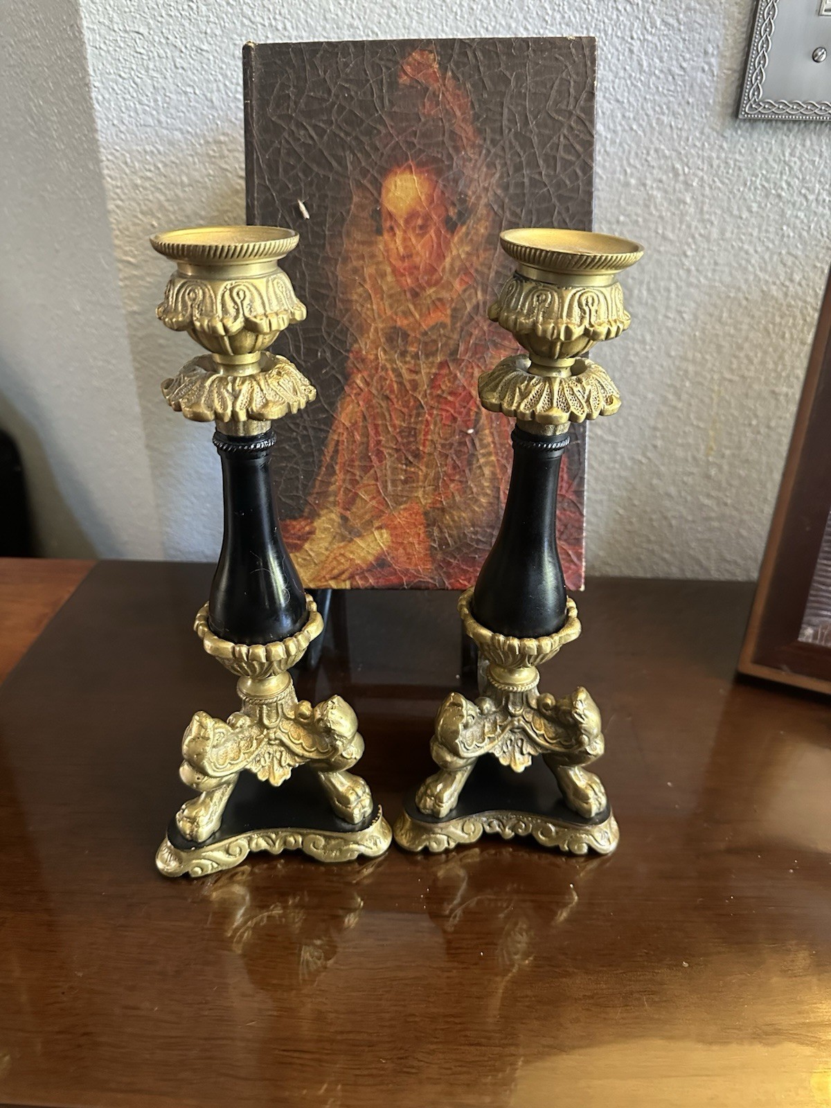 French Bronze Empire Ormolu Candlesticks 19th Century ClawFoot
