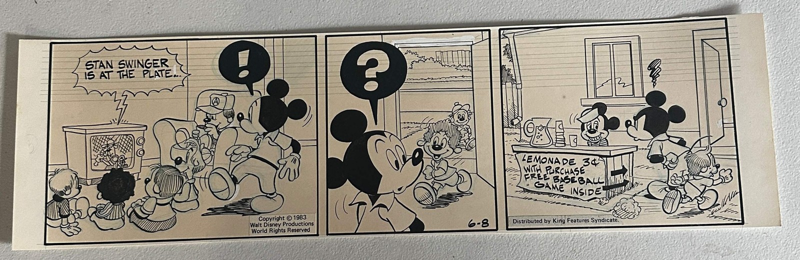 1983 Disney Mickey Mouse Newspaper Comic Strip Original Art
