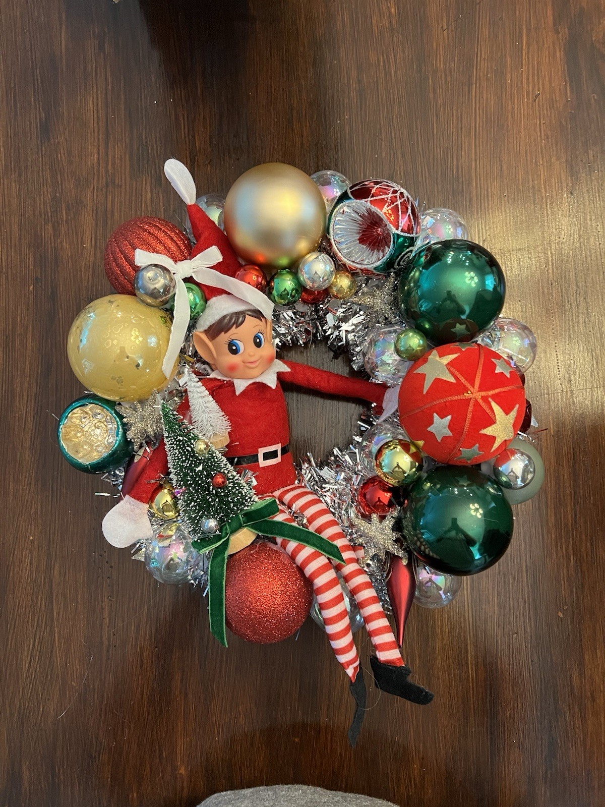 Kitschy Retro Inspired Vintage Elf Holiday Wreath 10”