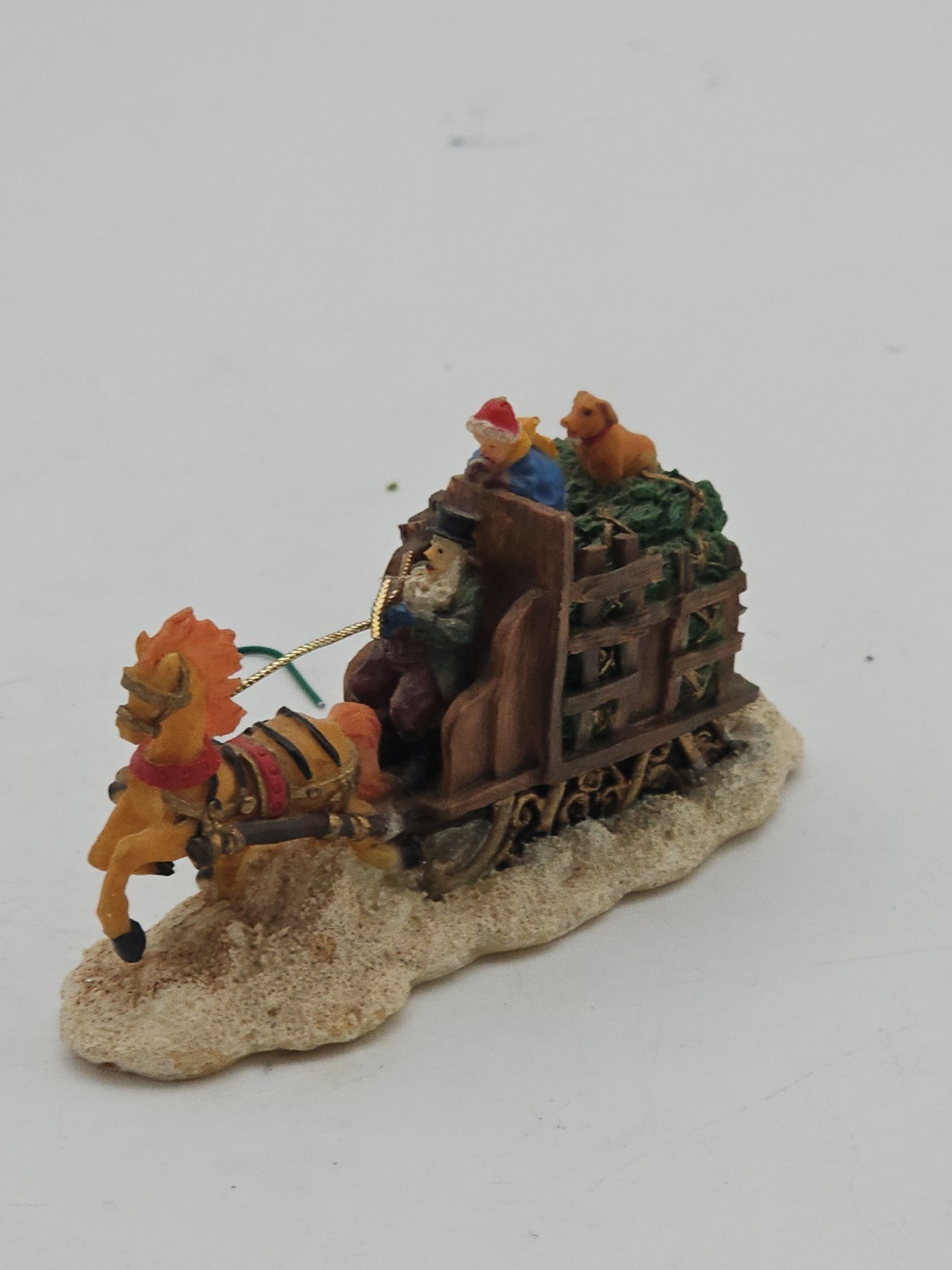Vintage Horse Drawn Christmas Tree Wagon Sleigh Holiday Village Figurine Accent Vintage Horse Drawn Christmas Tree Wagon Sleigh Holiday Village Figurine Accent