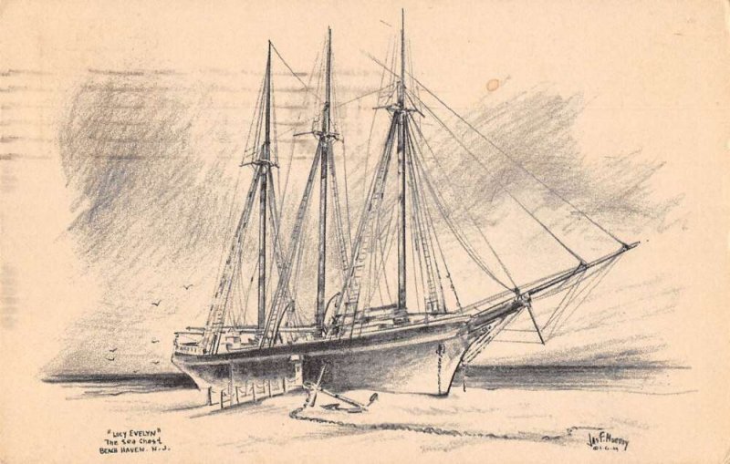 Beach Haven New Jersey Lucy Evelyn Schooner Beached Ship OLD PHOTO