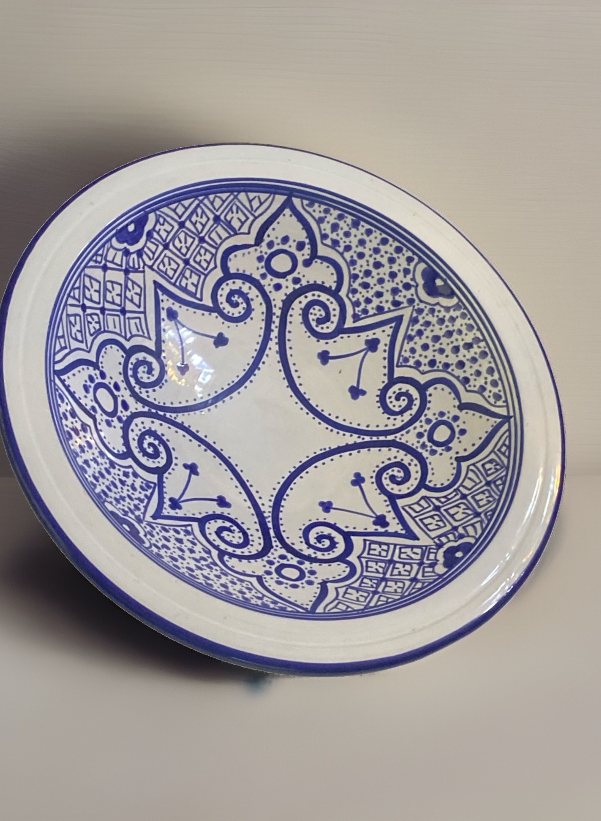 Vintage Large Ceramic Serving Bowl  By Le Souk Tunisia Great For Pasta Salad 13”