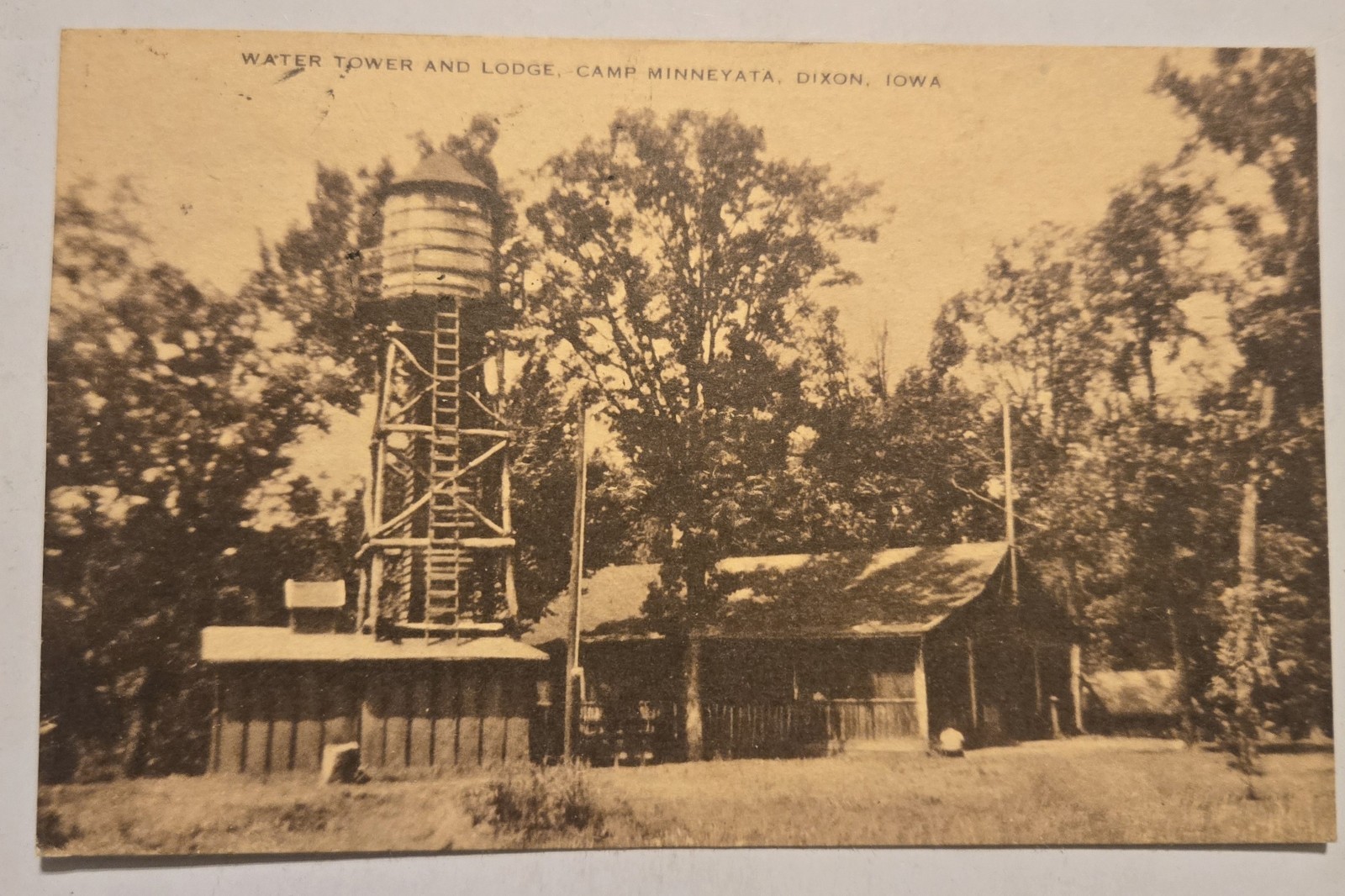 Water Tower & Lodge Camp Minneyata Dixon Illinois IL  Posted 1943 Postcard G14 