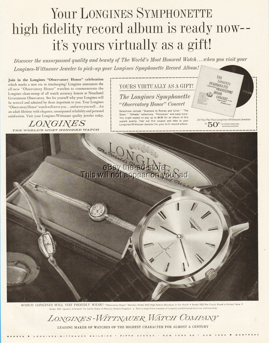 1963 Longines Wittnauer Watch Neuchatel Observatory Models 5053 5052 5001 Ad