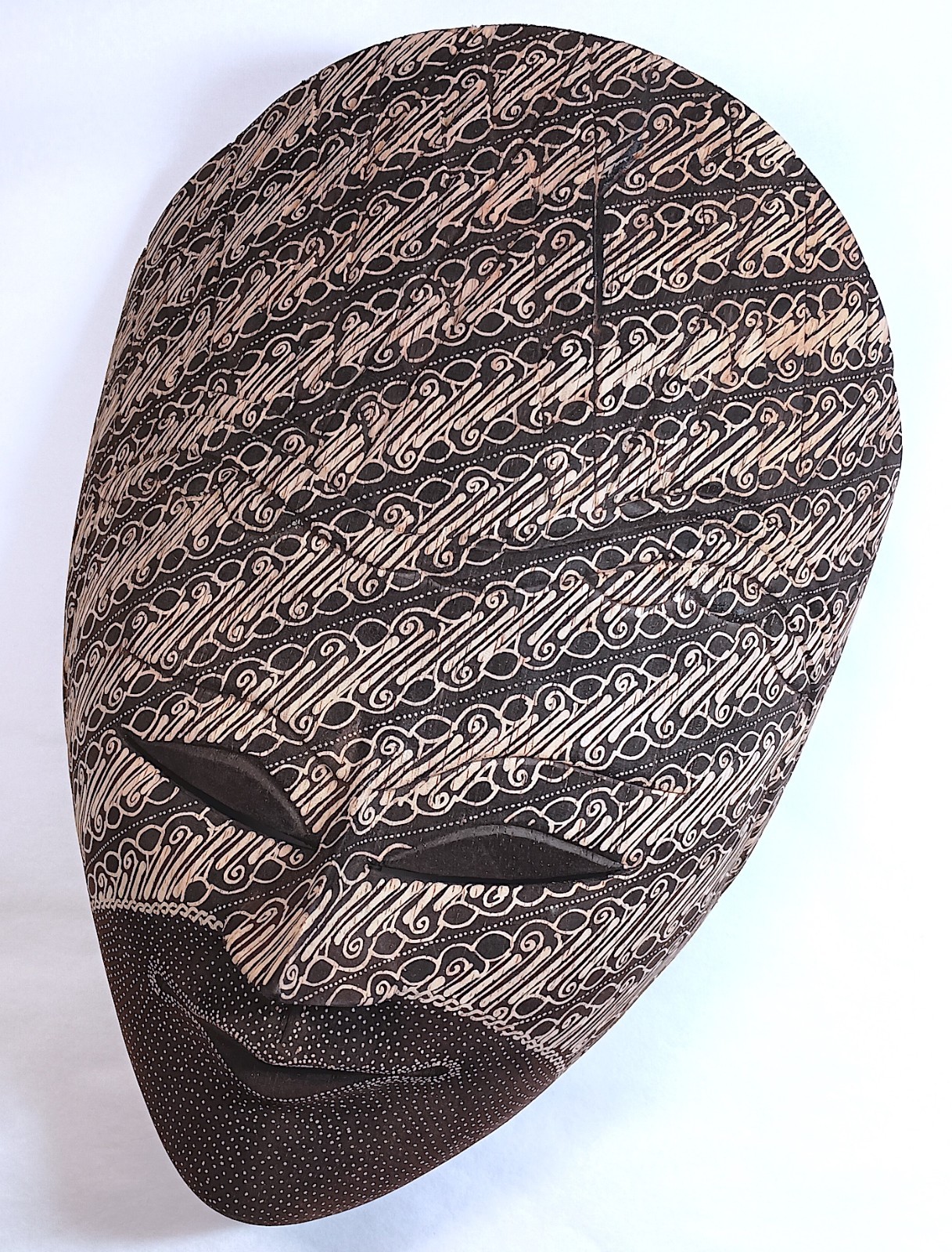 Batik Mask, Javanese, Dark Brown and White, Super Detail,  Approx 11.5\