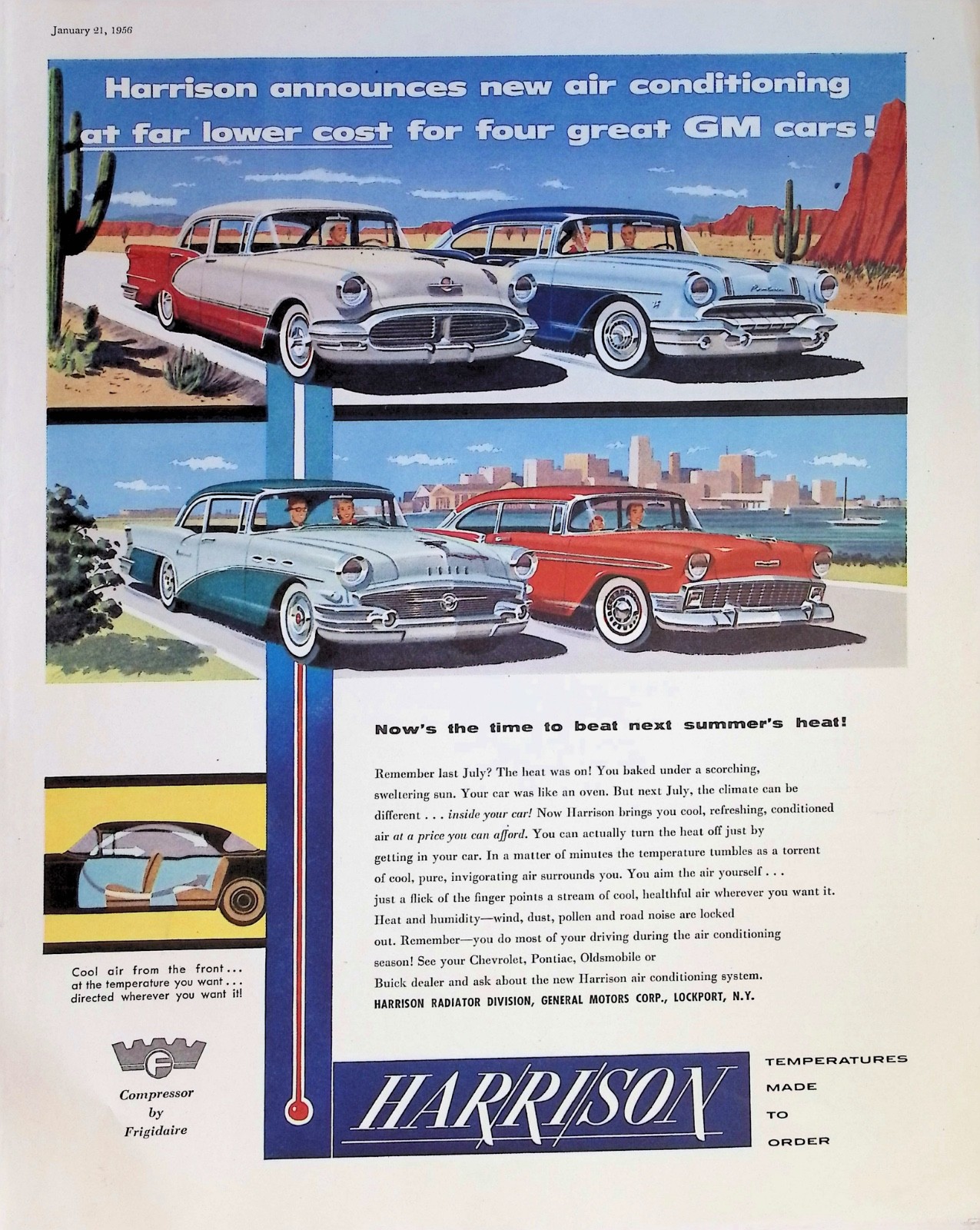 Original 1956 Harrison Ad: Air Conditioning Oldsmobile Pontiac Buick Chevrolet G
