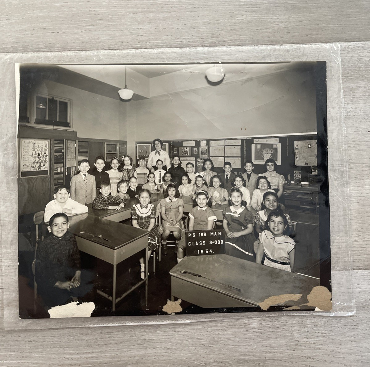 Vintage 1954 PS 166  Elementary School Students Class Photograph New York 8 x 10