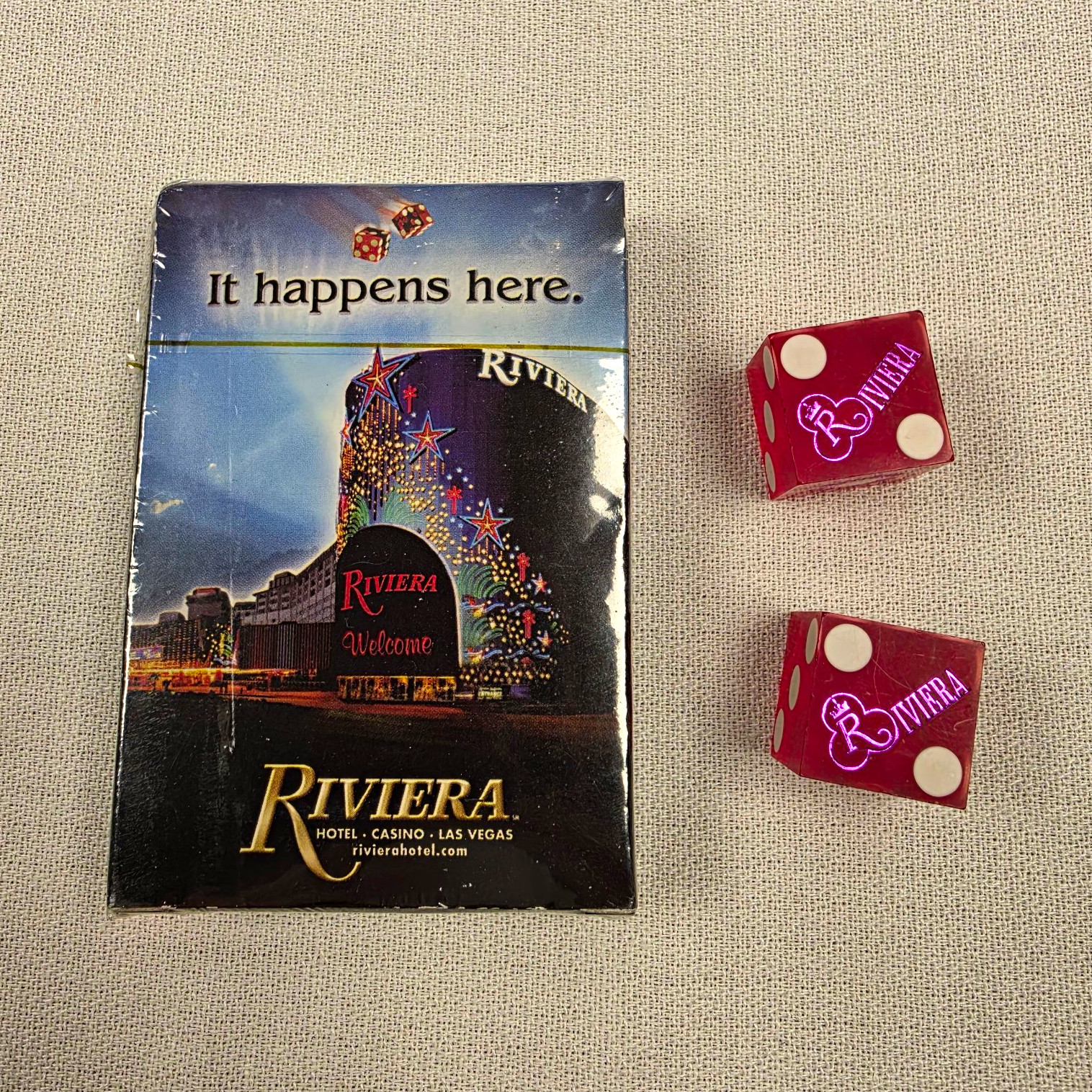 Riviera Las Vegas Casino Sealed Playing Cards Used Dice Pair Vintage Memorabilia Riviera Las Vegas Casino Sealed Playing Cards Used Dice Pair Vintage Memorabilia