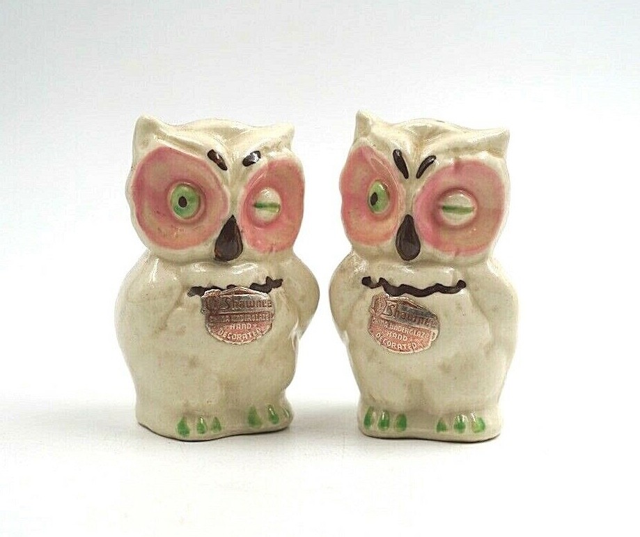 Vintage Shawnee Pottery Winking Owl Salt and Pepper Shakers W/ Labels