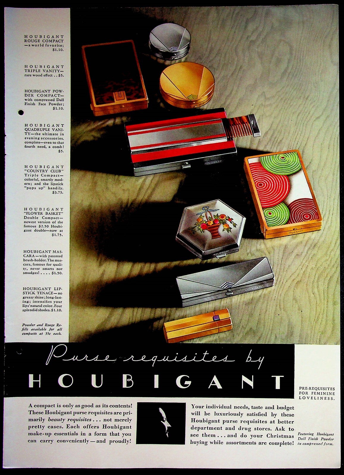 French Line Paris To London Houbigant Purse Case Vanity 1934 Ad NY French Line Paris To London Houbigant Purse Case Vanity 1934 Ad NY