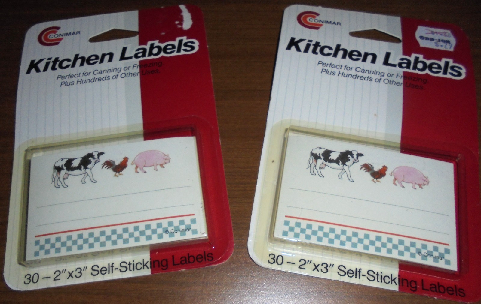 Vintage Farmhouse 1970s COW CHICKEN PIG Conimar Kitchen Labels 2 packs of 30-NEW