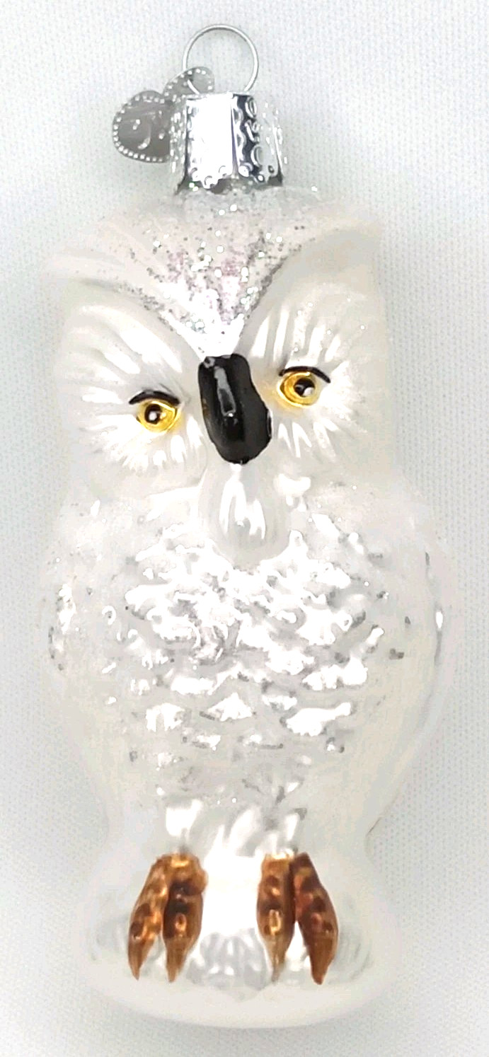 Vintage OWC Glass Snowy Owl Old World Christmas Ornament With Original Metal Tag