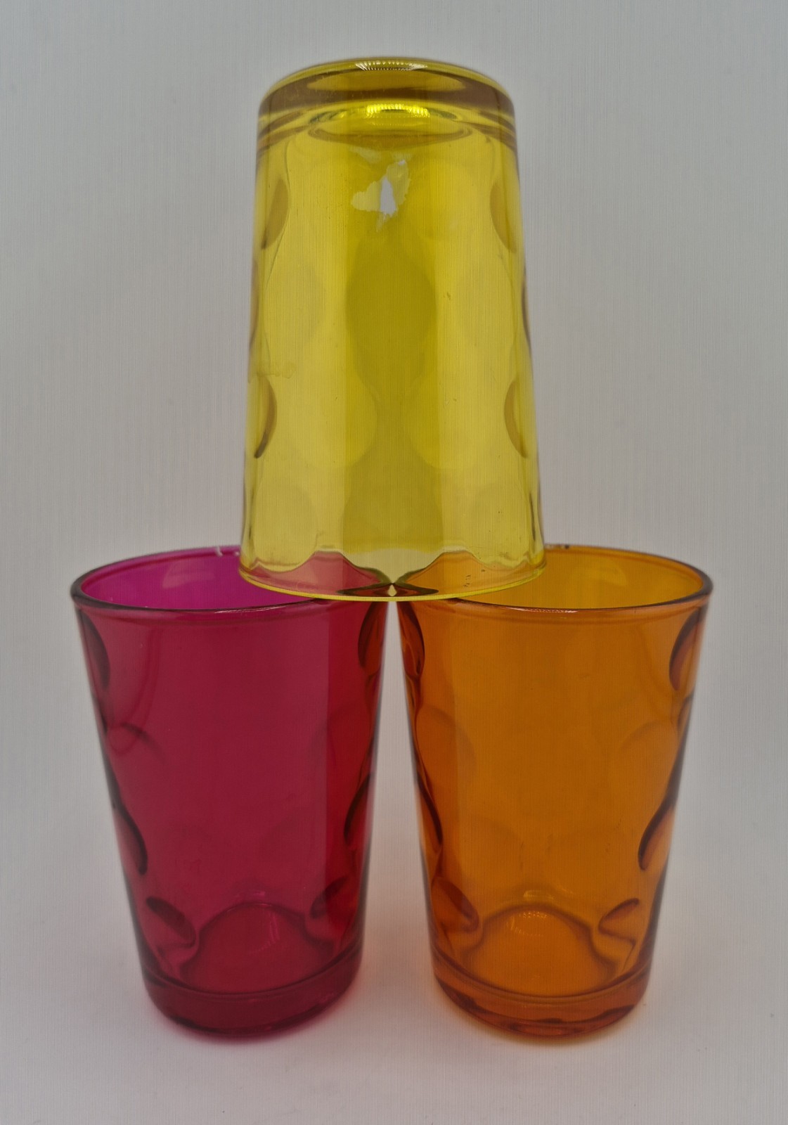Vintage Pasabahce Flashed Jeweltone Thumbprint Glasses Set Of 3