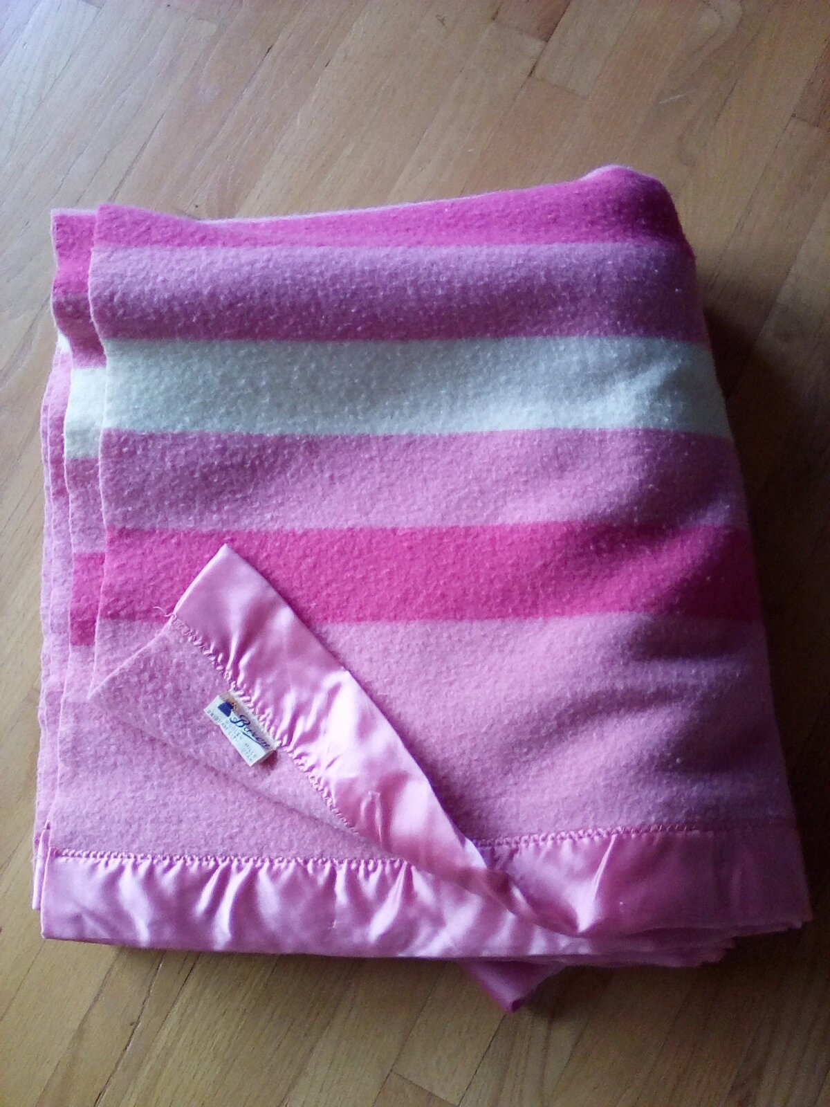 Vtg Baron Wool Blanket Pink Stripes Brigham City Utah 77 X 90 Rising Sun