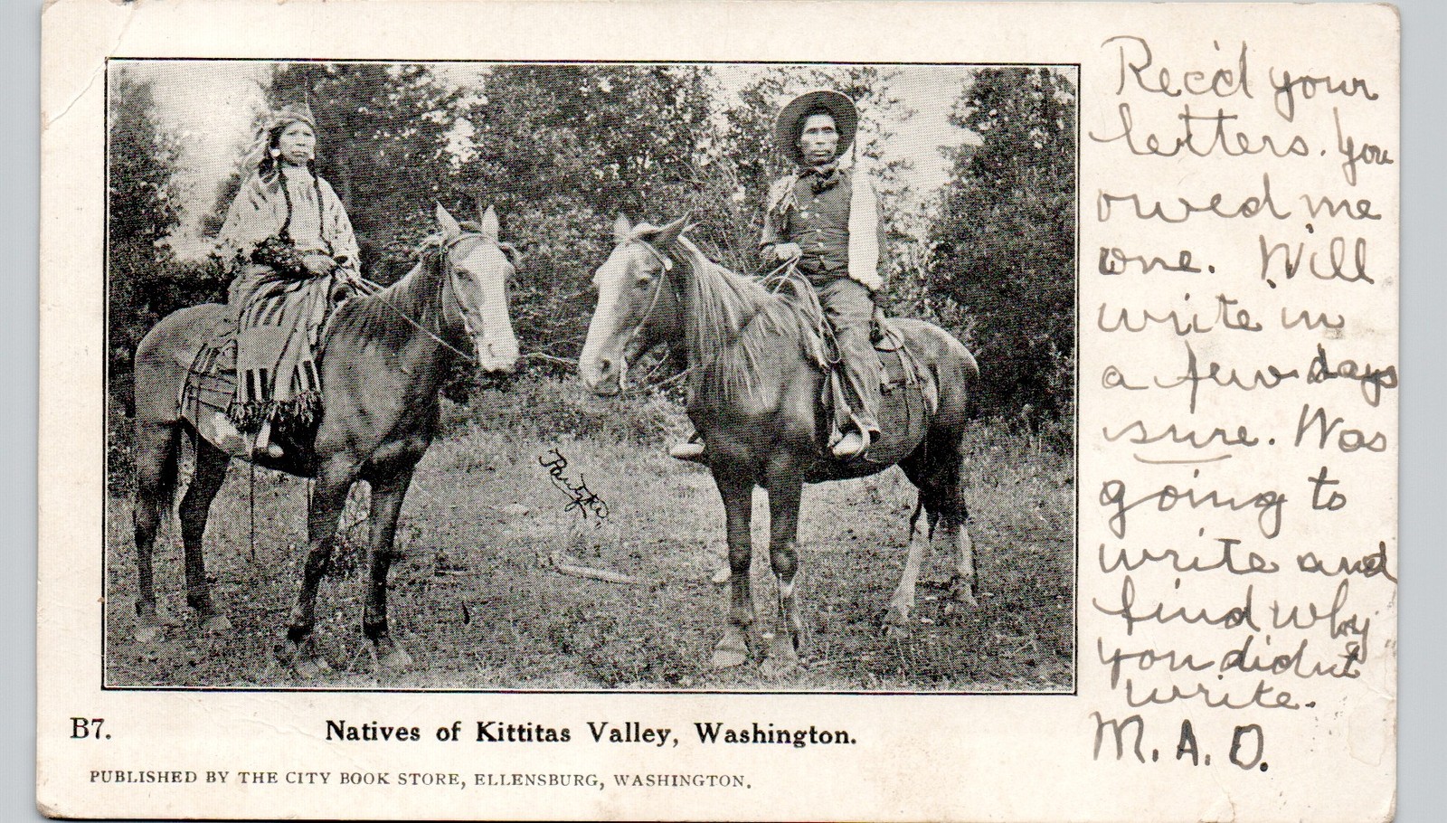 KITTITAS VALLEY NATIVE INDIANS ON HORSE c1910 postcard washington wa ellensburg