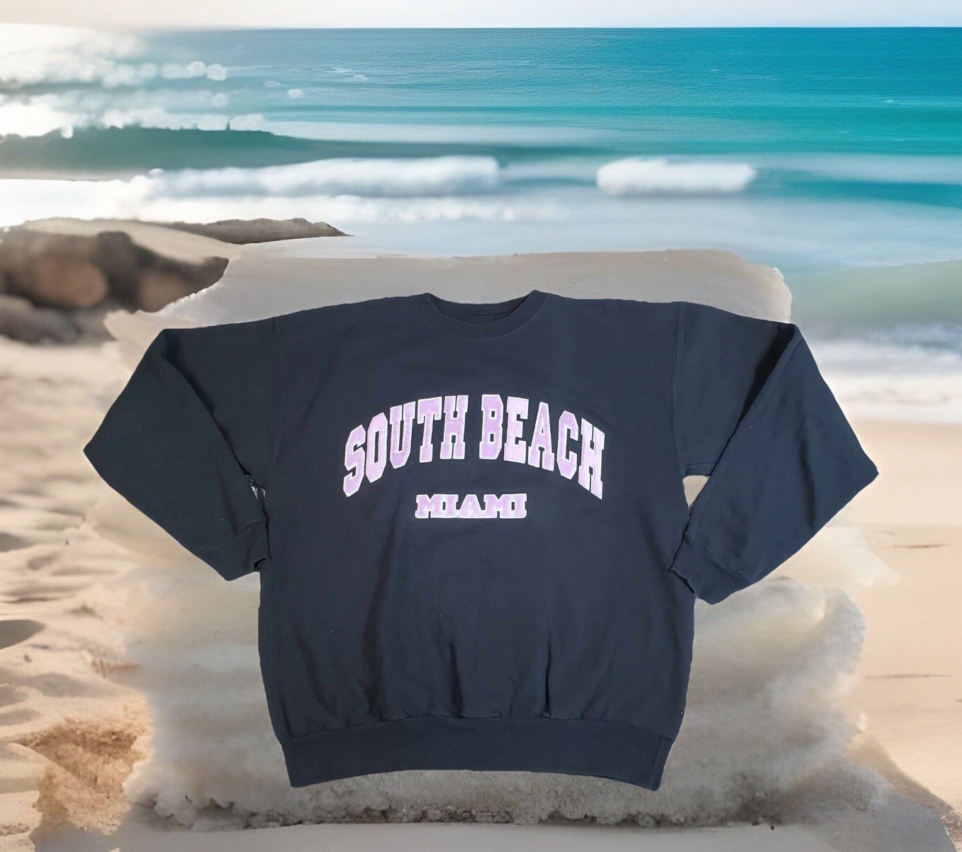 Vintage Miami Beach Crewneck Sweater Hanes Comfort Blend Adult Medium Ecosmart M Vintage Miami Beach Crewneck Sweater Hanes Comfort Blend Adult Medium Ecosmart M