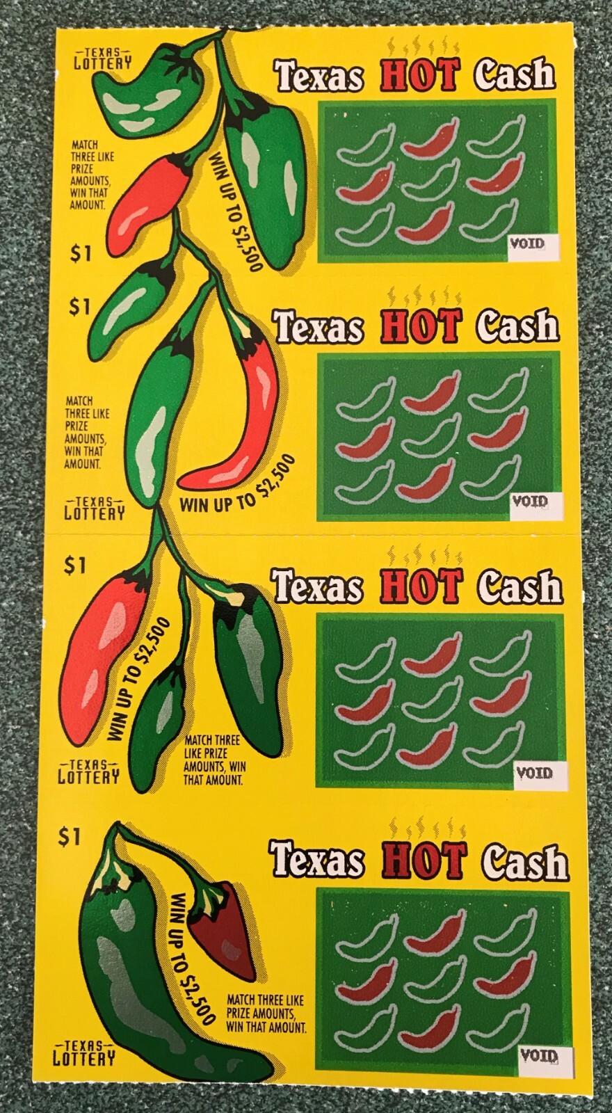 Texas  Hot Peppers  Instant Sample Void Lottery Ticket Set, no cash value