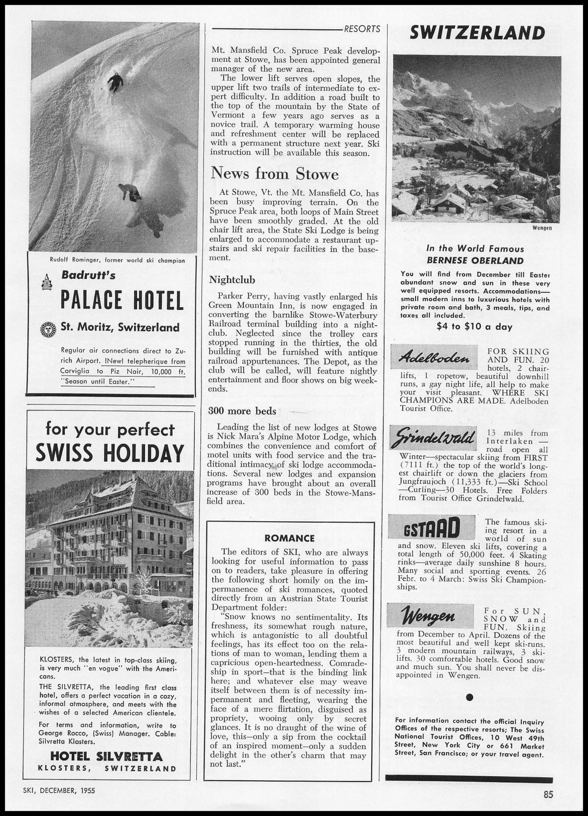 1955 Rudolf Rominger Ski Champ Photo Badrutt\'s Palace Hotel St. Moritz Print Ad
