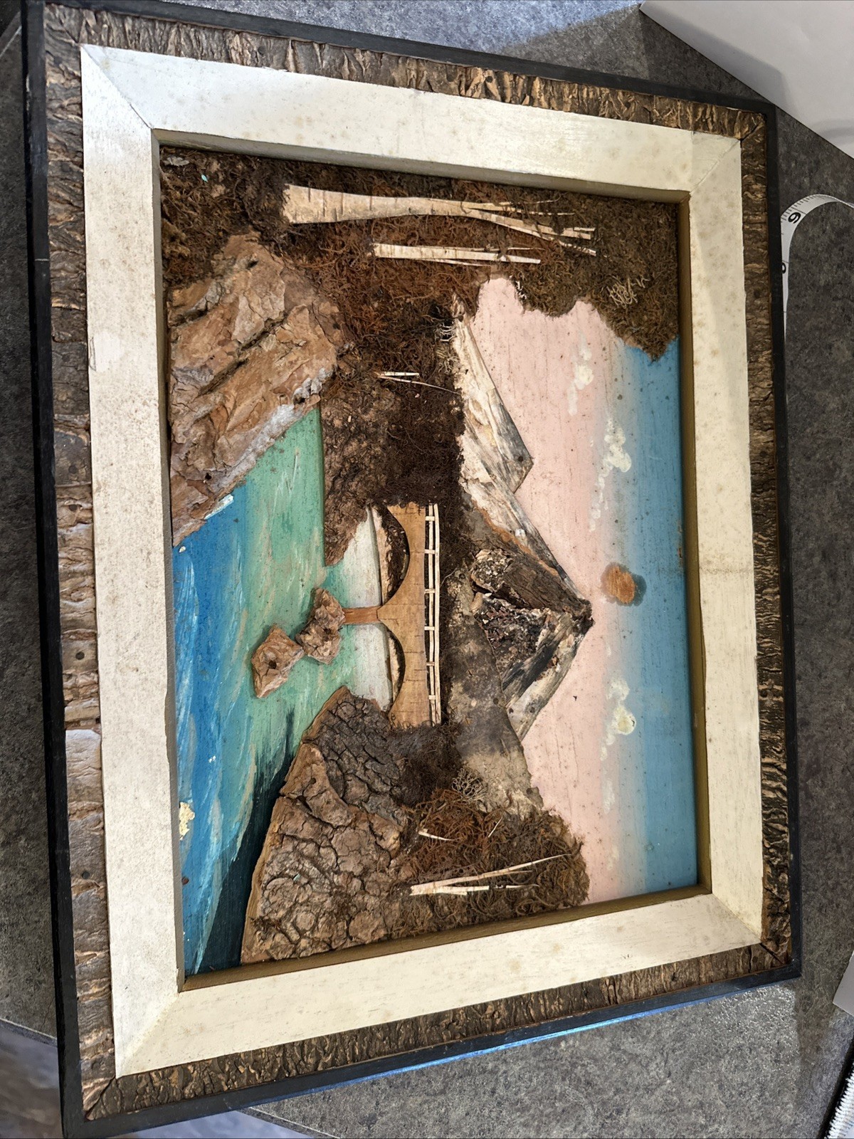 Vintage Japan 3D Bark Art Shadow Box Mt Fuji Landscape Diorama Made in Japan Vintage Japan 3D Bark Art Shadow Box Mt Fuji Landscape Diorama Made in Japan