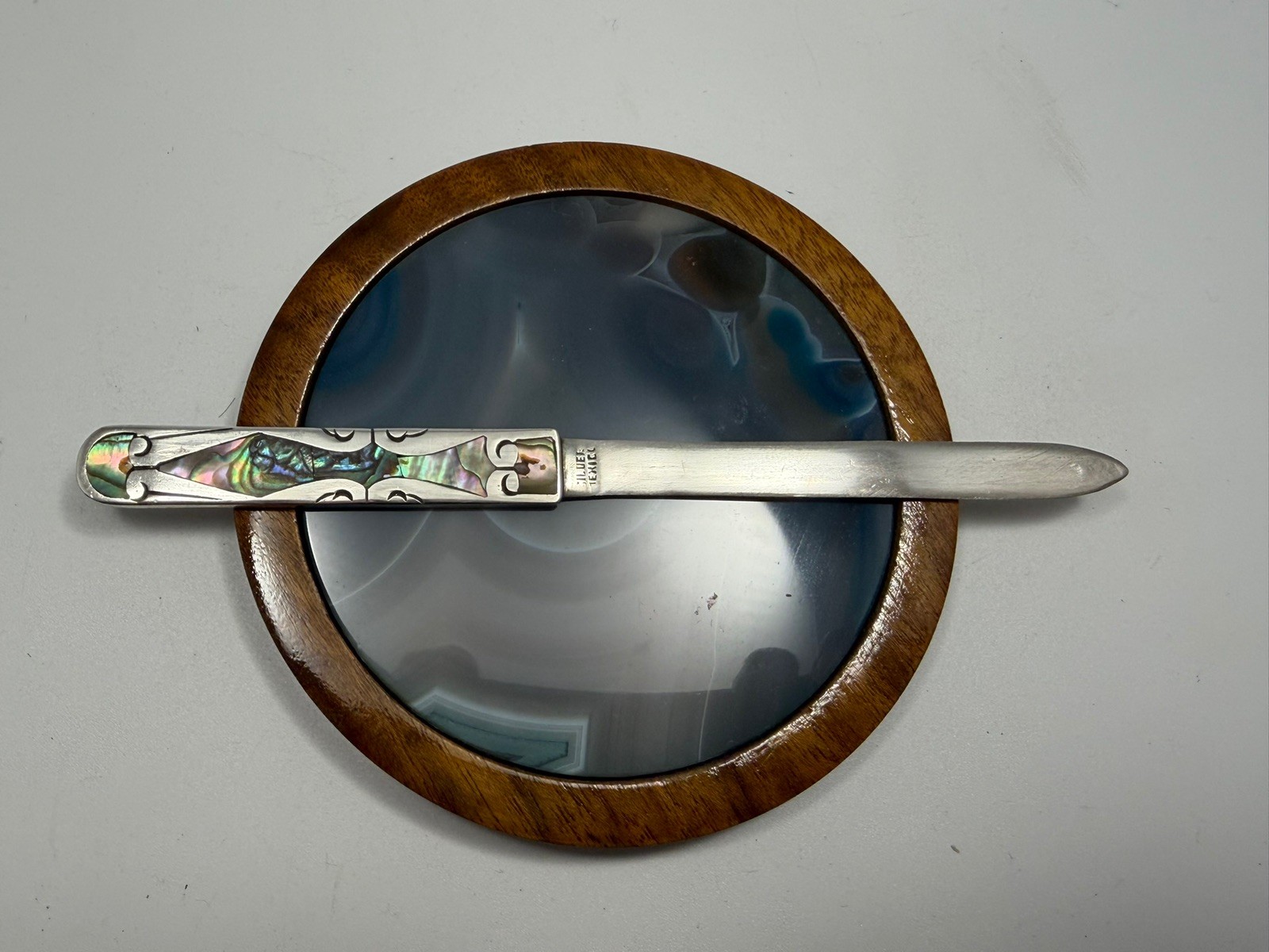 Vintage Silver with Abalone Inlays Letter Opener Made in Mexico Vintage Silver with Abalone Inlays Letter Opener Made in Mexico