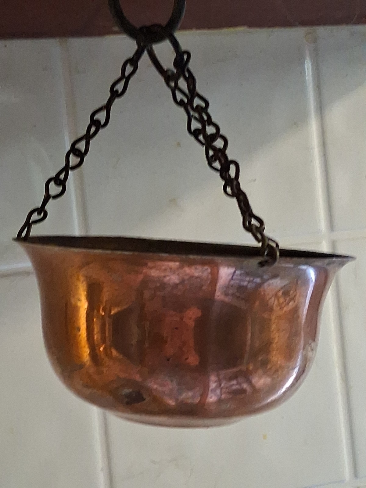 VTG Solid Copper Hanging Planter Flower Pot w Chains, 3 Inch Size w/short Chains