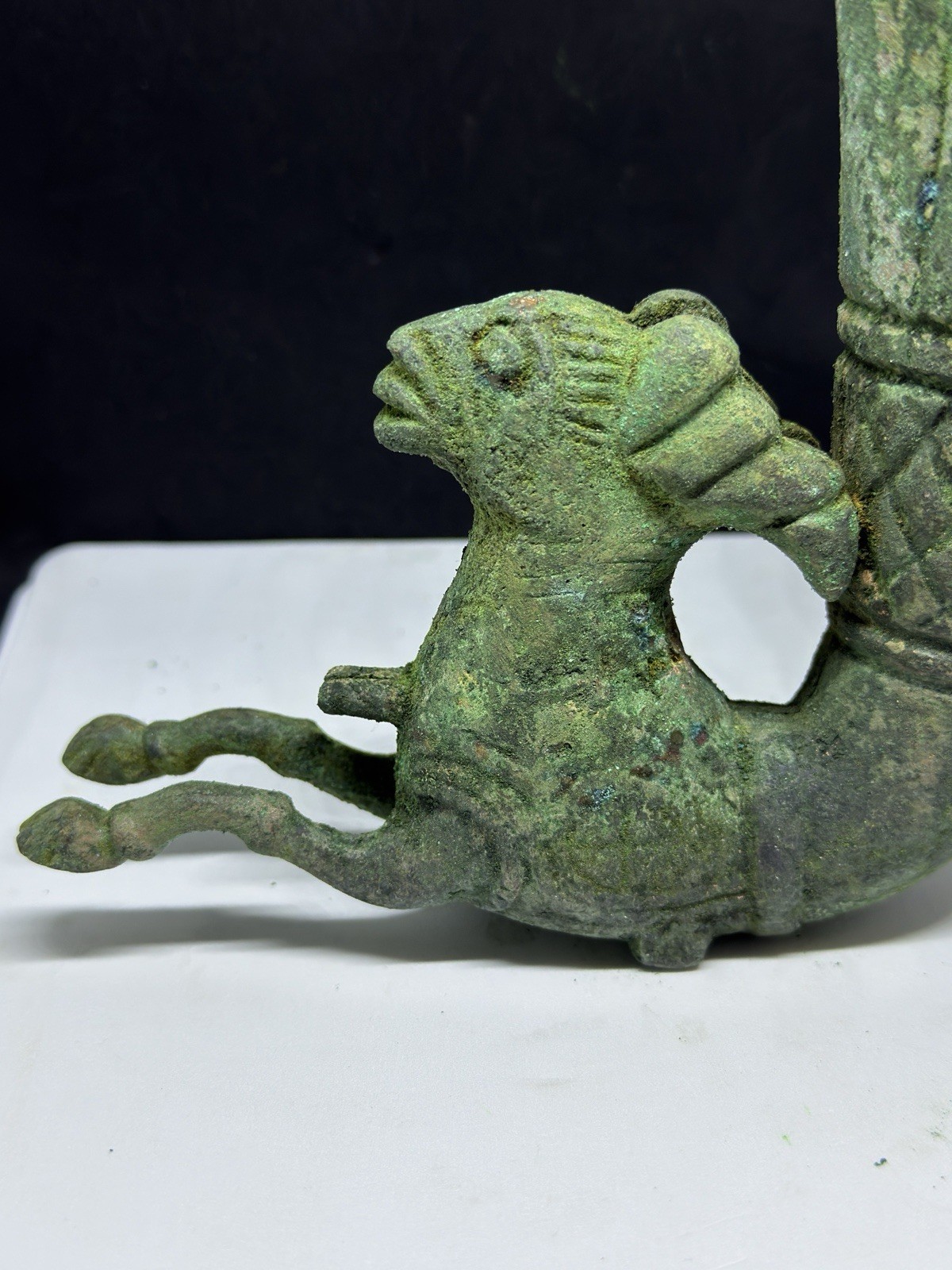 Wonderful Ancient Greek Bronze Rare Patina Rhyton Wine Cup With Animal protome