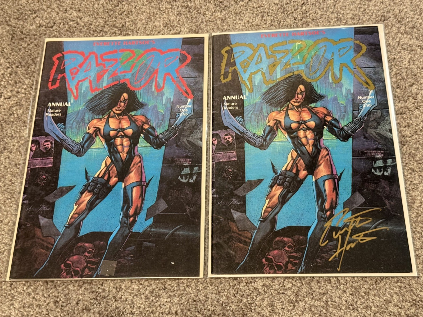 Razor Annual #1 Red & Gold Variant Signed by Everette Hartsoe 1st App Shi 1993
