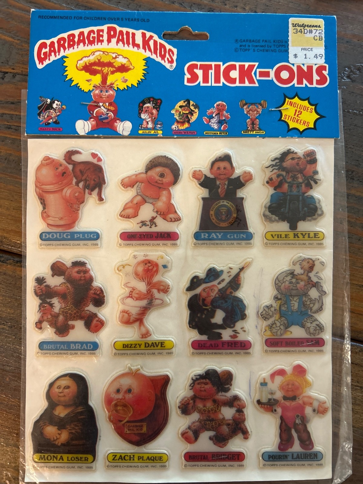 Vintage 1985 Garbage Pail Kids Stick on Pictures