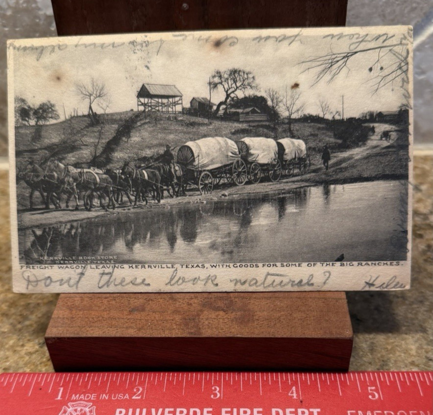 Postcard RPPC Texas Hill Country Covered Wagon Ranches Freight  Kerrville 1906