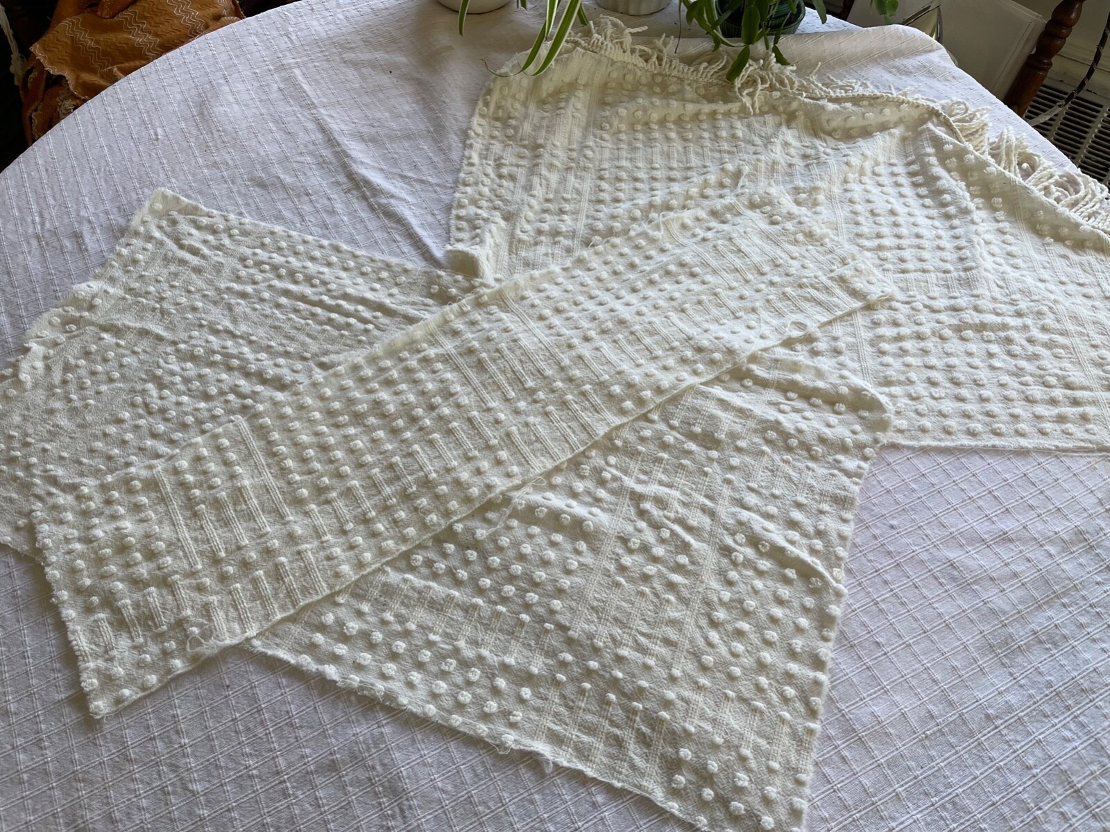 4OFF WH pale yellow LG. PIECES  Morgan Jones VINT CHENILLE  sewing crafts FABRIC