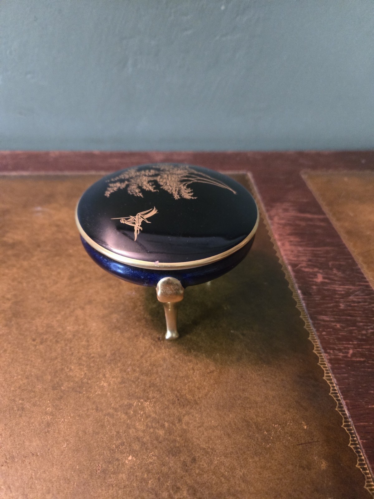 Vintage Hutschenreuther Selb Bavaria  Cobalt  Blue Trinket Box Gold Detail