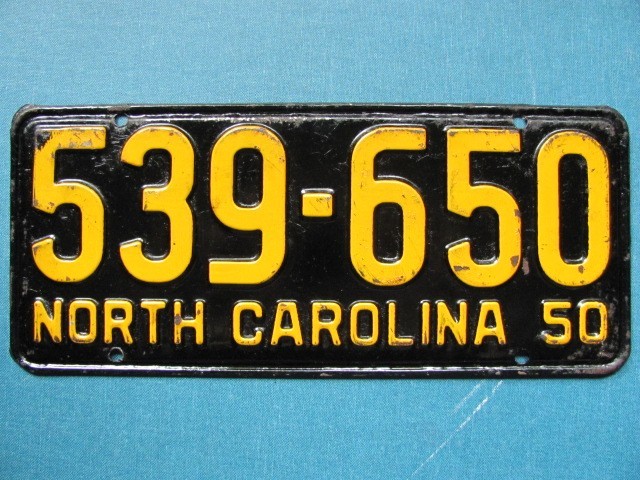 1950 NORTH CAROLINA NC LICENSE PLATE TAG, 50 IN NUMBERS, ORIGINAL,  VERY NICE