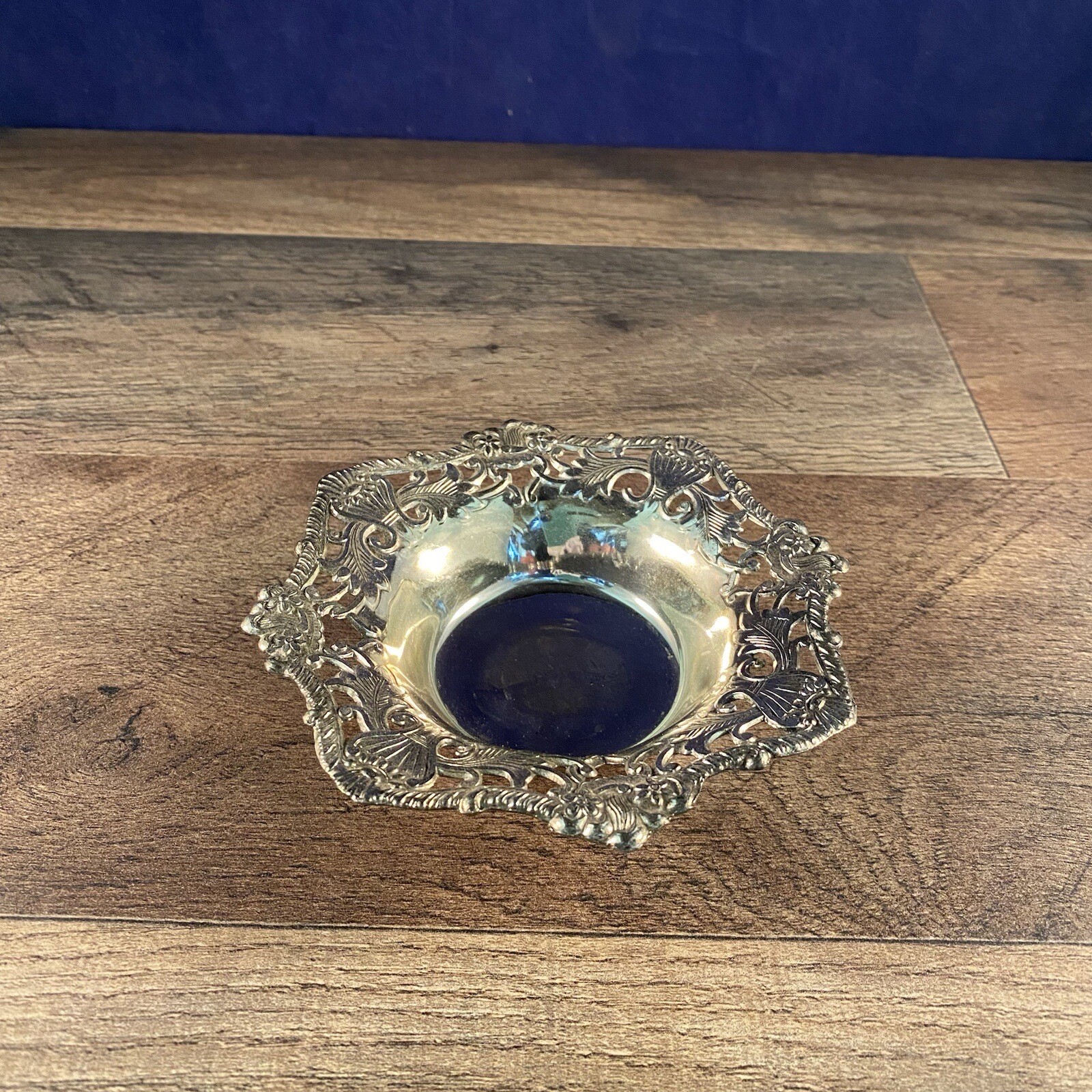 Silverplated Trinket Tray Dish Bowl Ornate Design 4.25