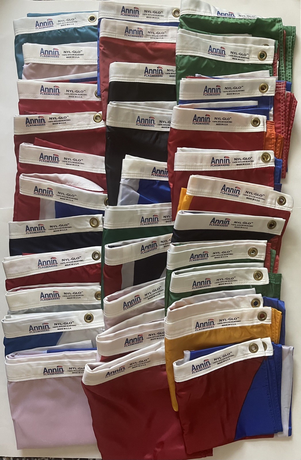 Annin 3x5 NYL- GLO Flag Collection - Lot of 32 Flags - Unused - No Boxes