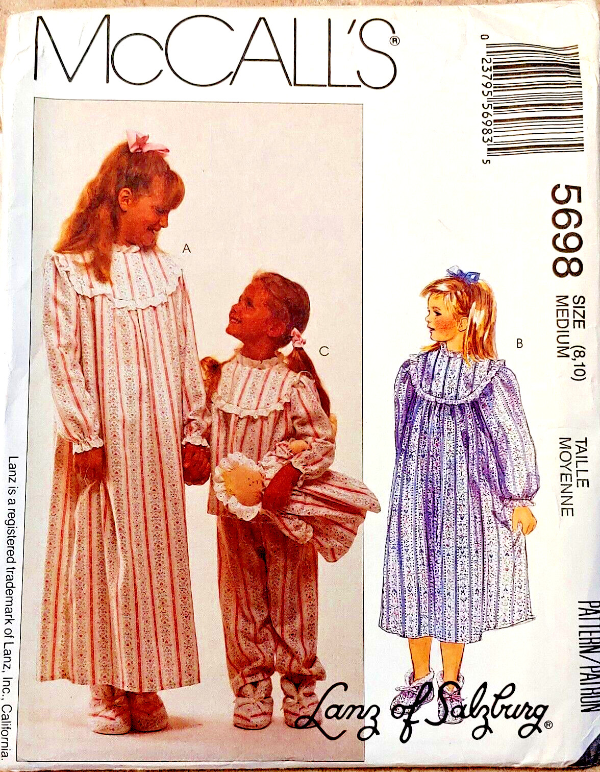 Vintage 1991 McCall\'s Sewing Pattern 5698 SZ Girls 8-10 Pajamas Nightgown Bootie Vintage 1991 McCall\'s Sewing Pattern 5698 SZ Girls 8-10 Pajamas Nightgown Bootie