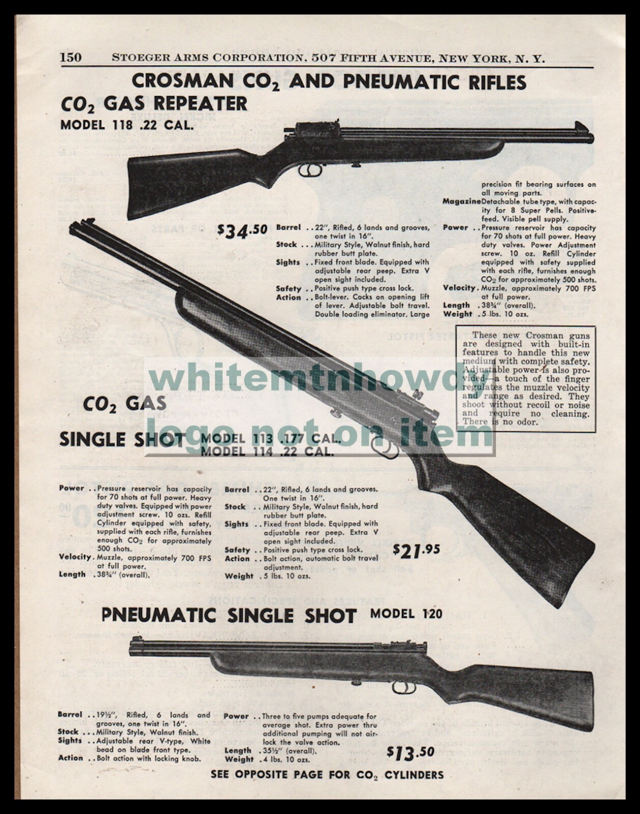1951 CROSMAN Model 118, 113, 114 & 120 CO1 and Pneumatic Rifle Original PRINT AD