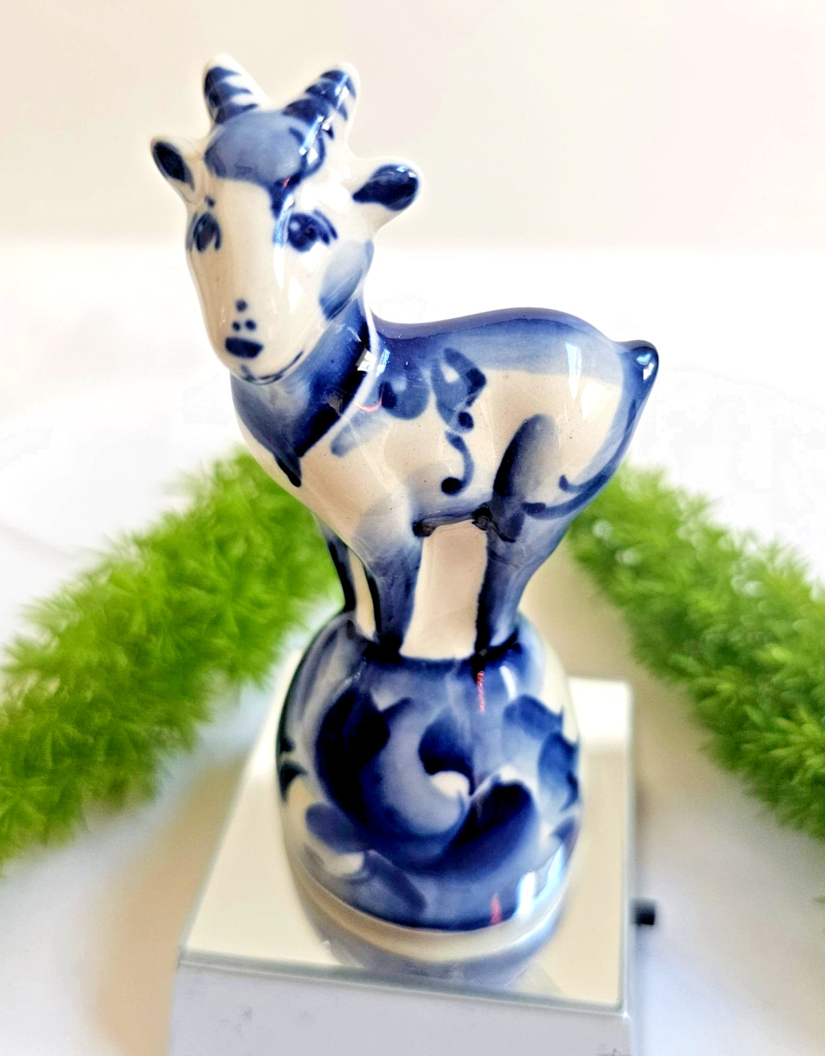 Gzhel Russian Goat Bell Porcelain Figurine Handmade Blue & White Gzhel Russian Goat Bell Porcelain Figurine Handmade Blue & White
