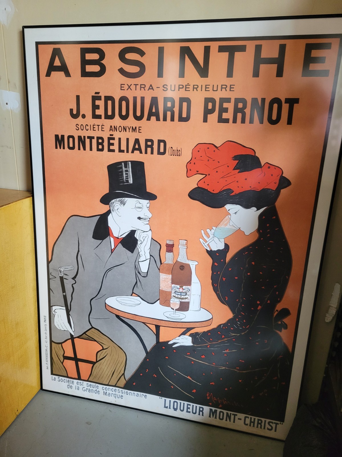 Very Large Vintage J. Edouard Pernot Absinthe Framed Art Print Huge 50x37 L@@K