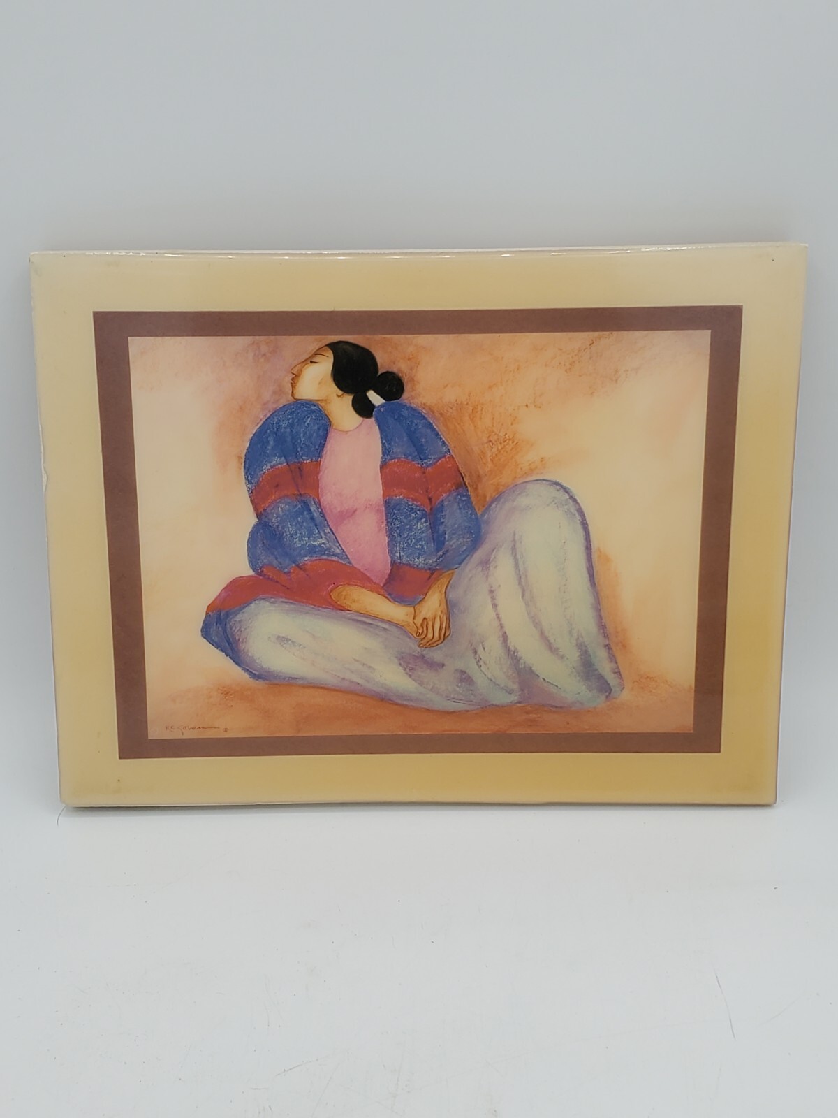 Vtg R C Gorman Navajo Artist Signed Tile Painting, Hanging Ready