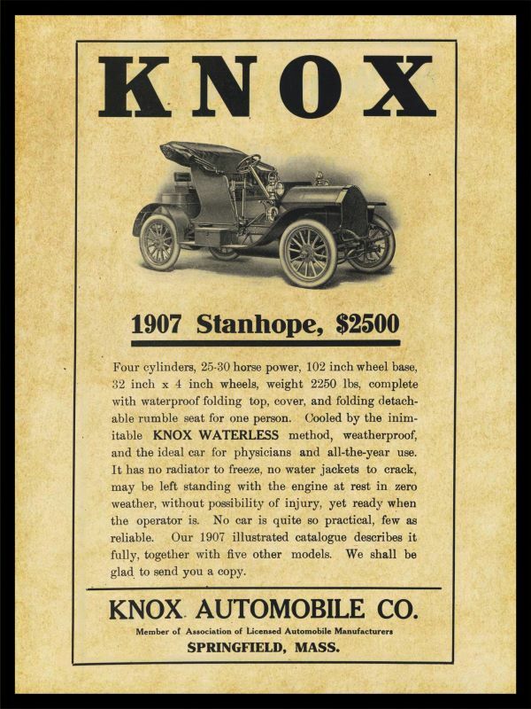 1907 Knox Auto of Springfield MA NEW Metal Sign 24\