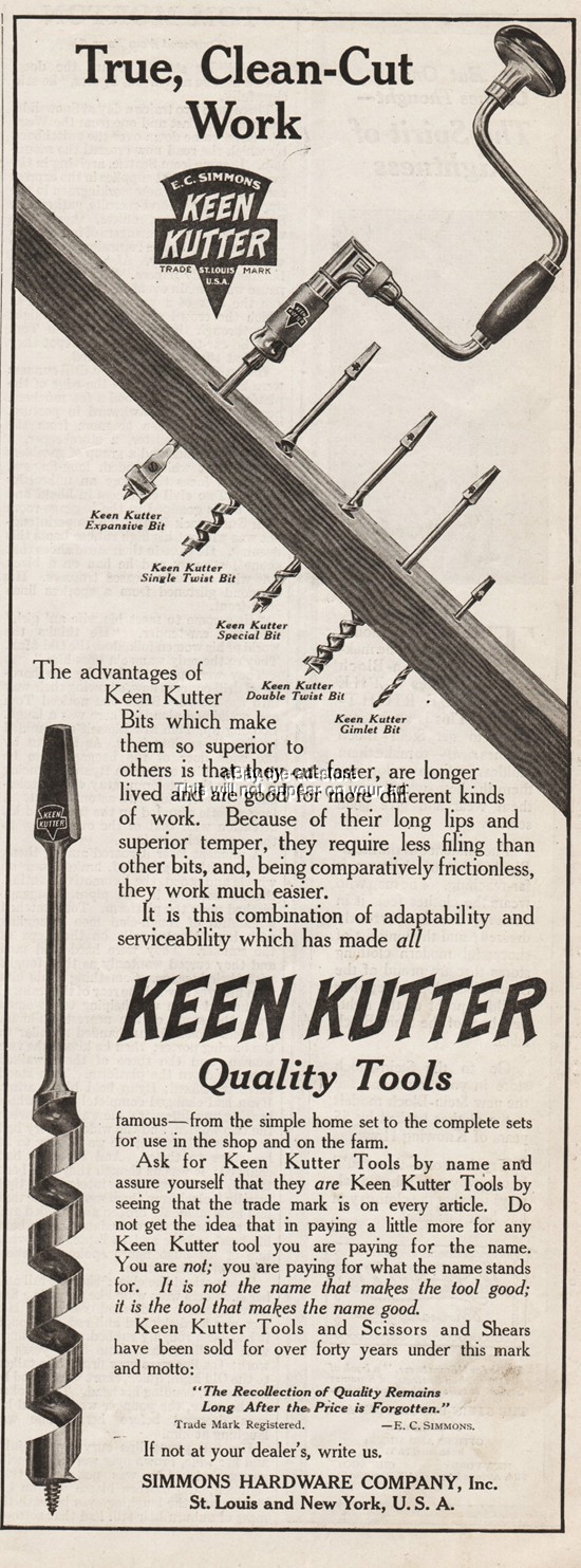 1910 Keen Kutter Ratchet Bit Brace Hand Drill Simmons Hardware St Louis MO Ad