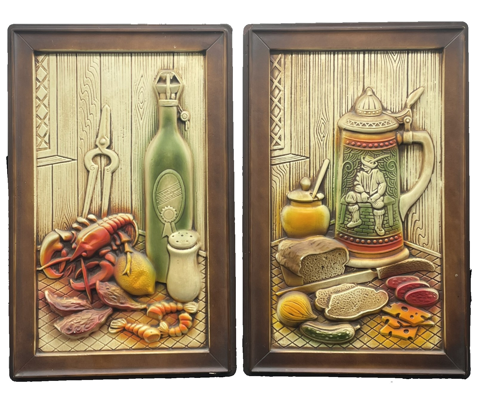 Set of 2 1970\'s Vintage Molded Plastic Wall Hanging Plaques Decor approx. 16\