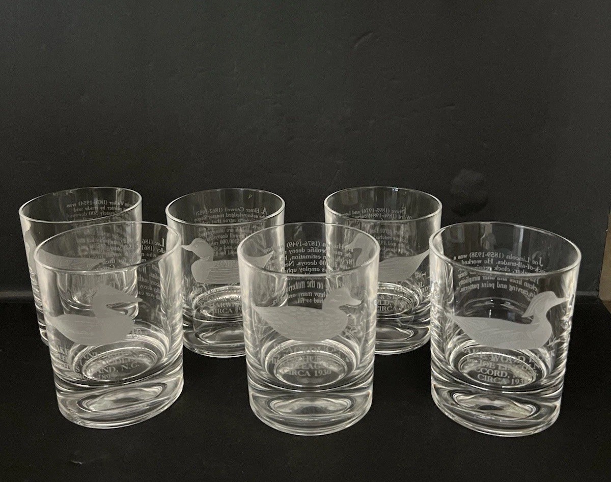 Set of 6 RARE Abercrombie And Fitch Rocks Glasses Etched Duck Decoys Joe Seme Set of 6 RARE Abercrombie And Fitch Rocks Glasses Etched Duck Decoys Joe Seme