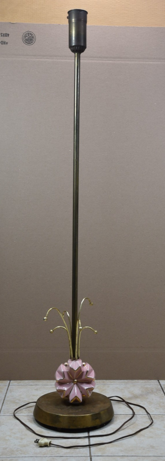 Vintage C Miller 1955 MCM Floor Lamp Pink Pottery Star Atomic Standing 53