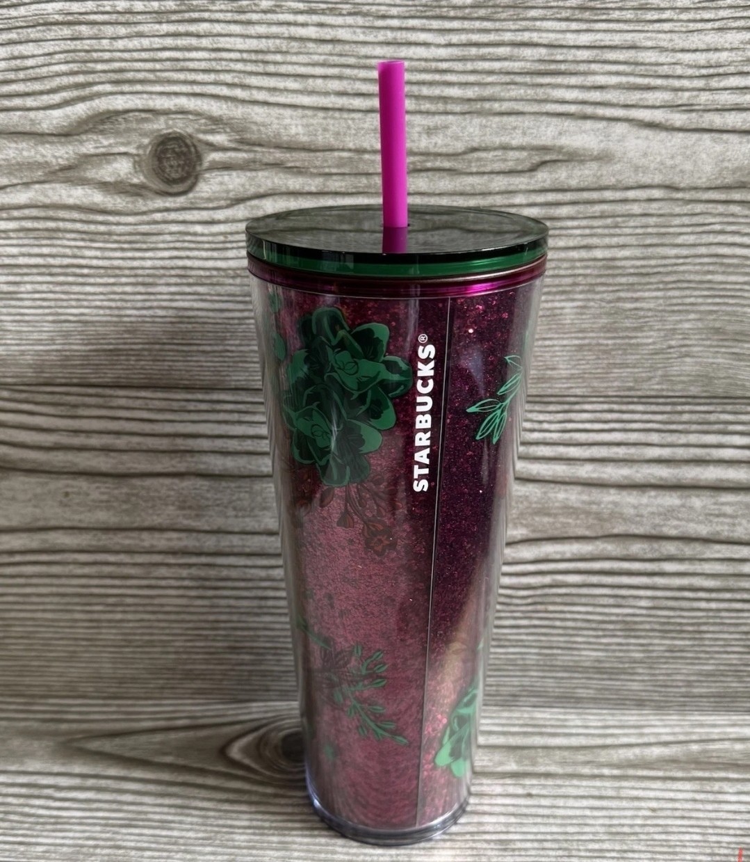 Starbucks 2022 Christmas Holiday Floral Glitter tumbler  24 Oz  NEW￼