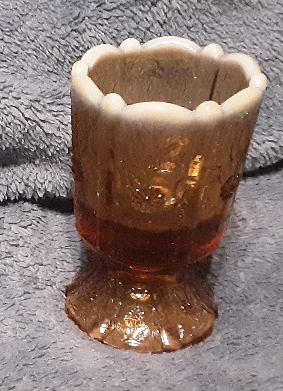 VINTAGE FENTON PANELED DAISY & VINE AMBER OPALESCENT TOOTHPICK/MATCH HOLDER