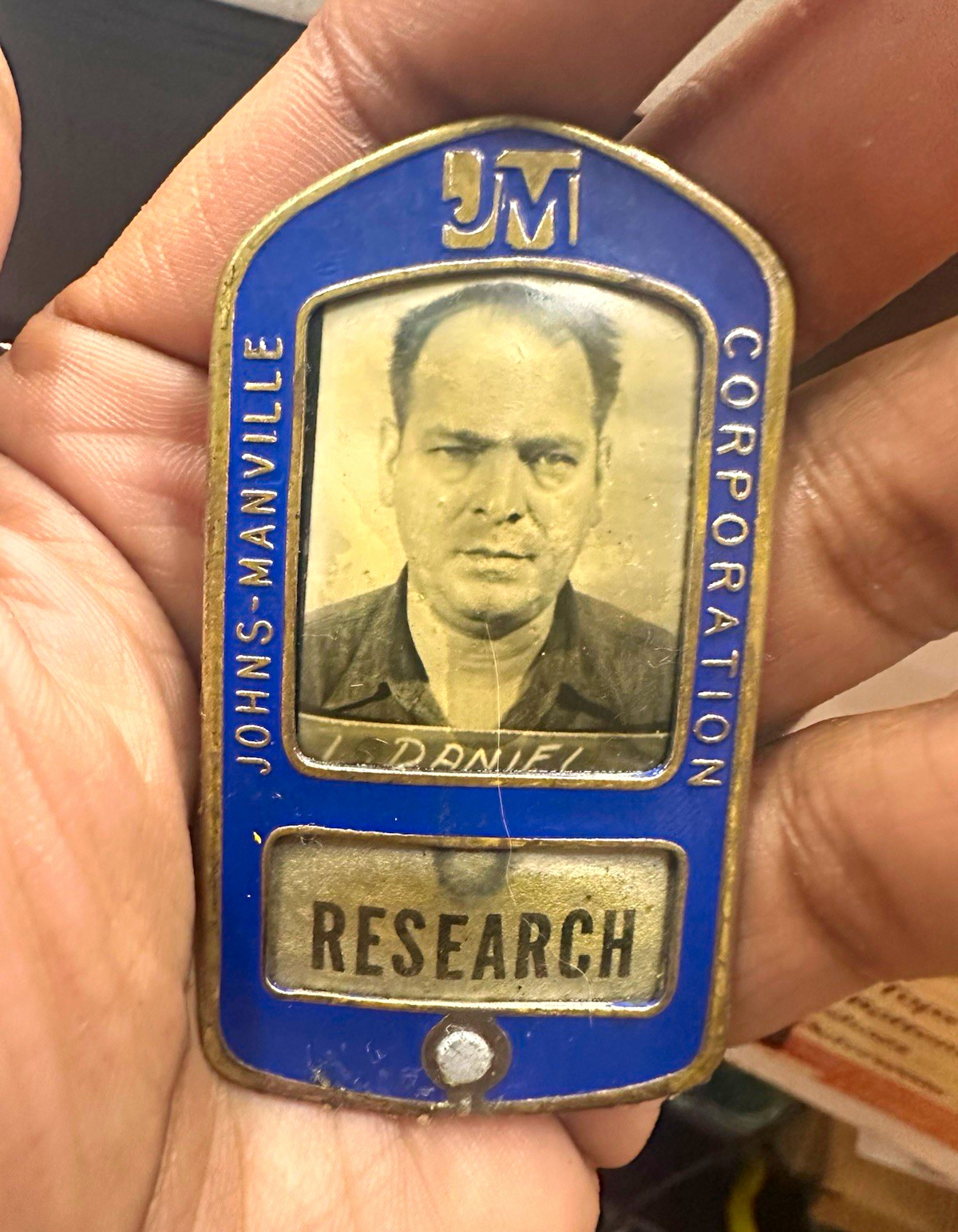 Vintage Johns-Manville Corporation Photo ID Employee Badge Tag 