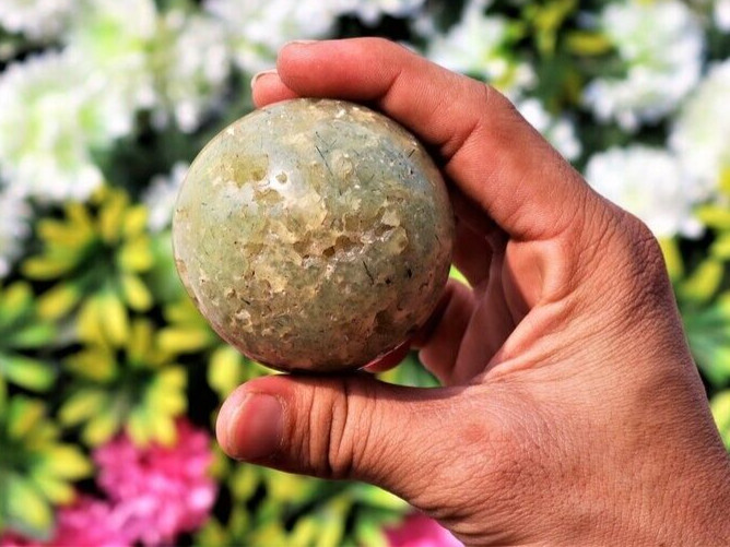 Small 60MM Natural Green Prehnite Stone Metaphysical Healing Power Sphere Ball